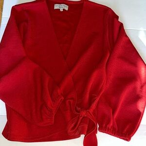 Madewell Texture&Thread Red V-Neck Pullover Blouse Long Sleeves Size Small